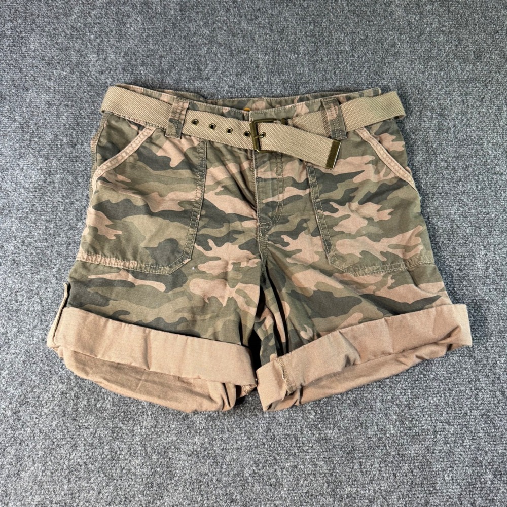 Carhartt Womens Relaxed Fit Camo Cargo Shorts with Belt Size 4 100360 392